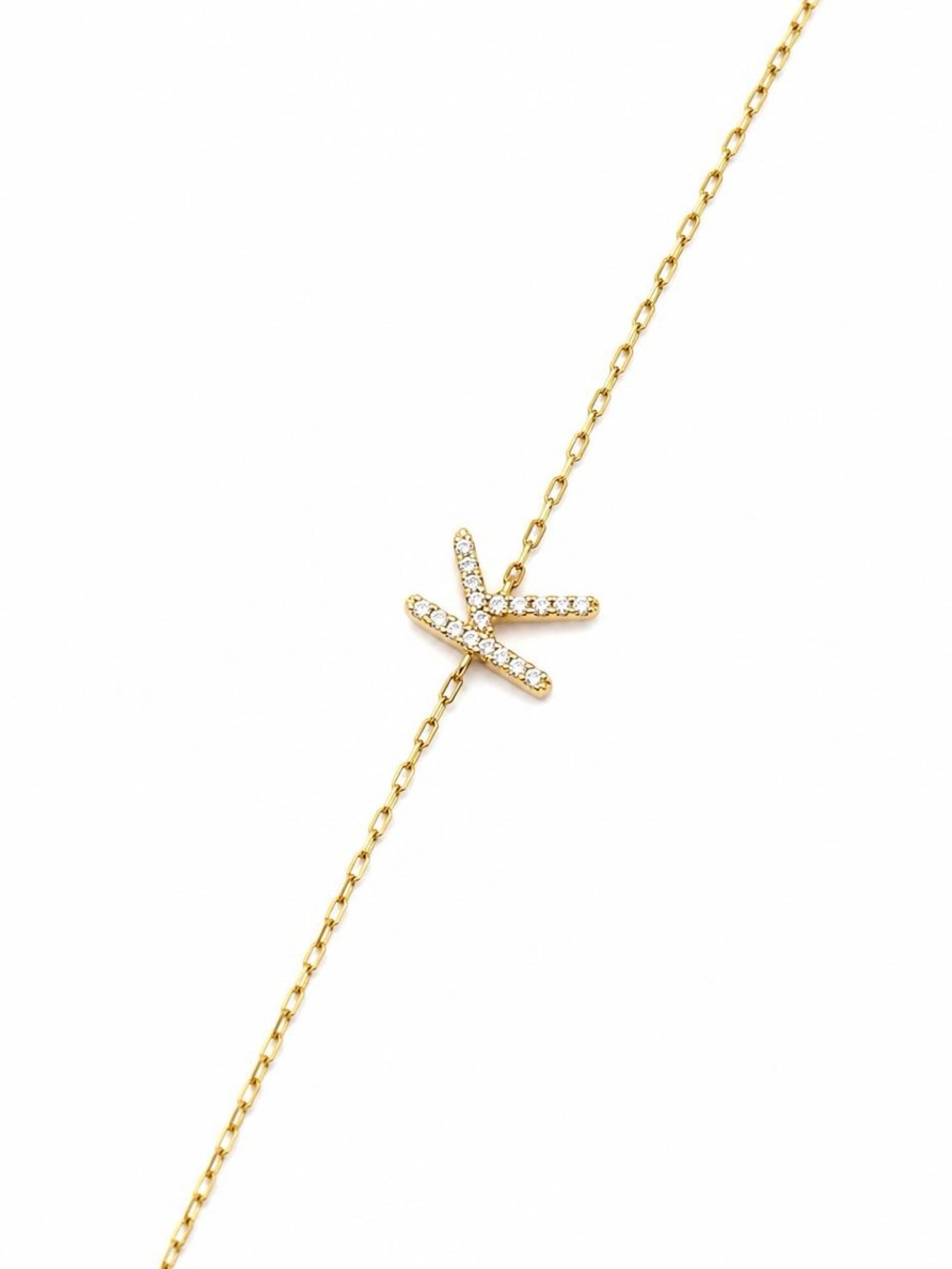 18K Solid Yellow Gold K Initial Bracelet Natural Diamond 7" Adjustable